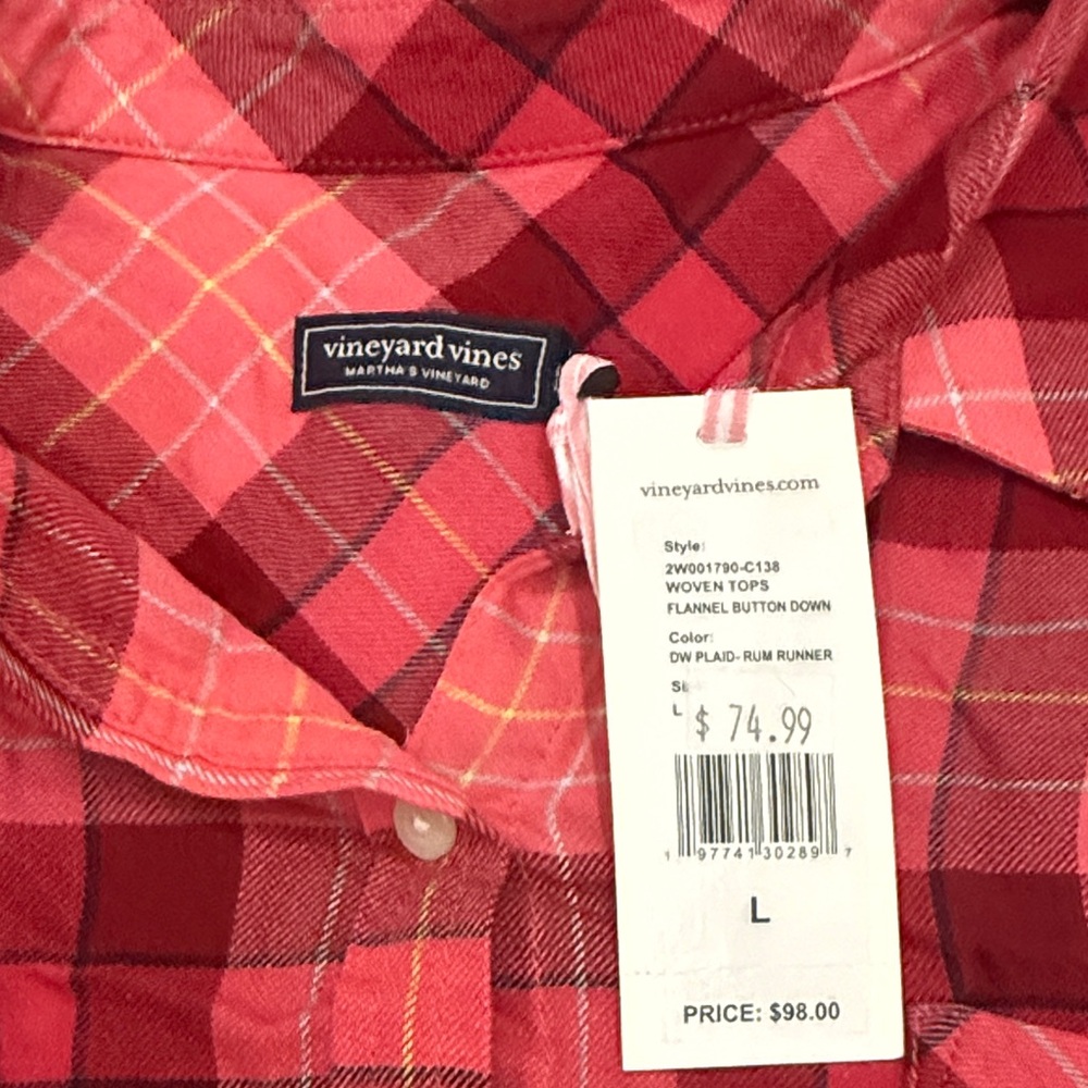 Vineyard Vines Red and Pink Plaid Button Down Shirt - Picture 2 of 2
